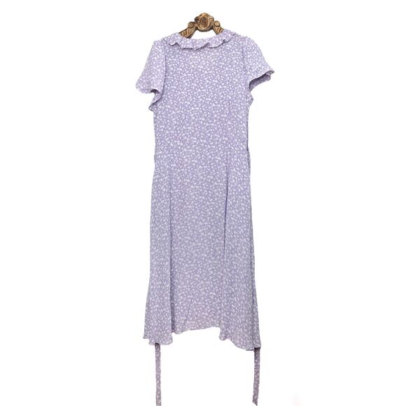 Christy Dawn Midi Dress Lavender Floral Ruffle Collar Button Up Tie Waist 3X - Picture 5 of 13